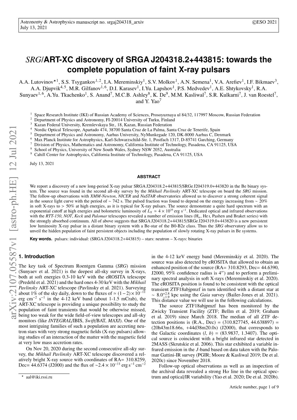 SRG/ART-XC Discovery of SRGA J204318. 2+ 443815: Towards The