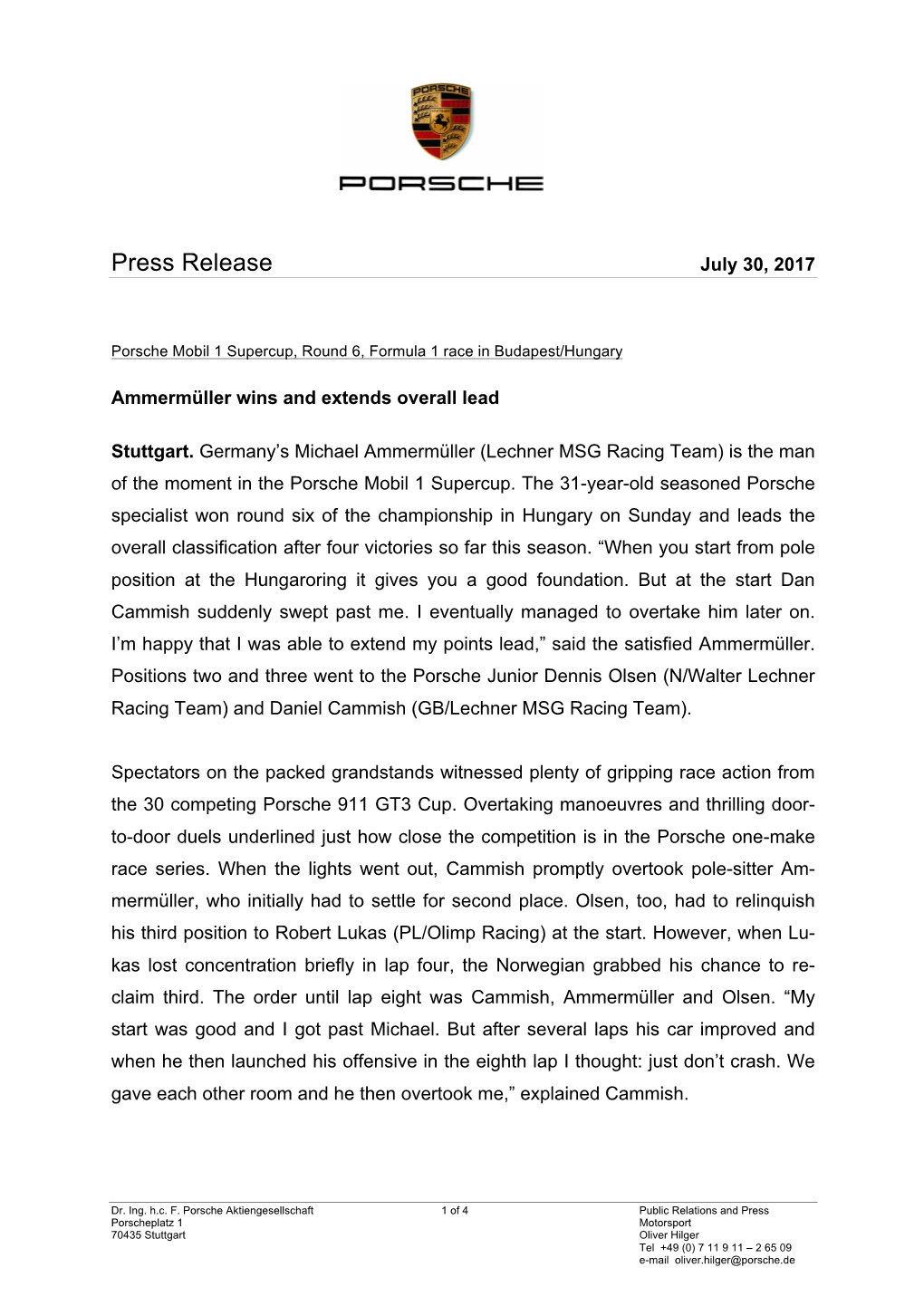 Press Release July 30, 2017