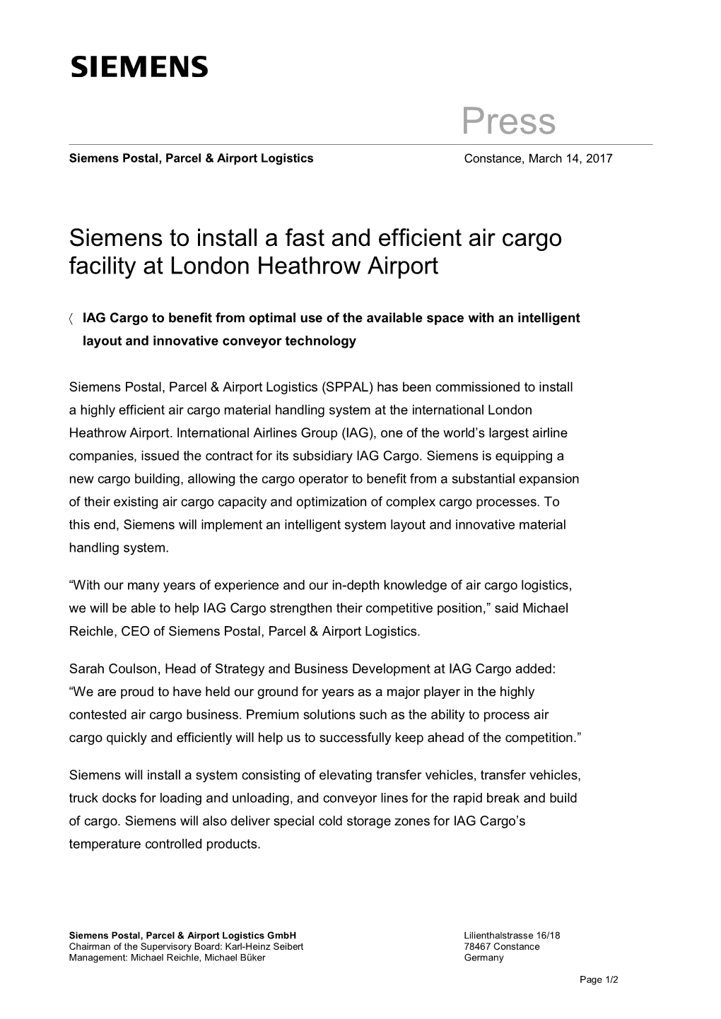 Siemens to Install a Fast and Efficient Air Cargo Facility at London Heathrow Airport