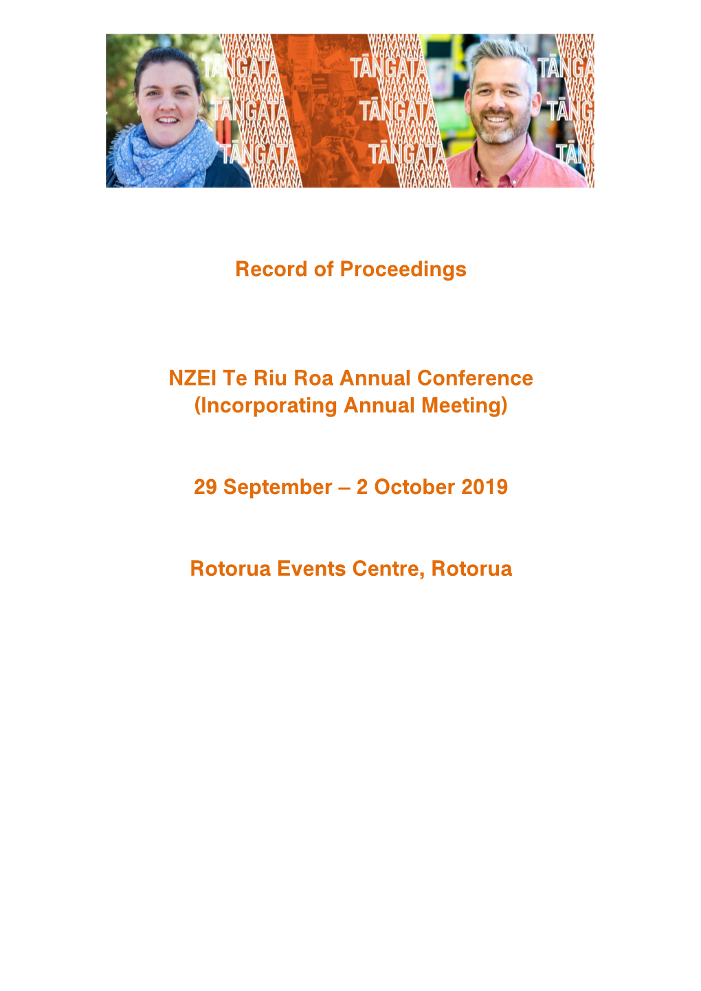 Record of Proceedings NZEI Te Riu Roa Annual Conference