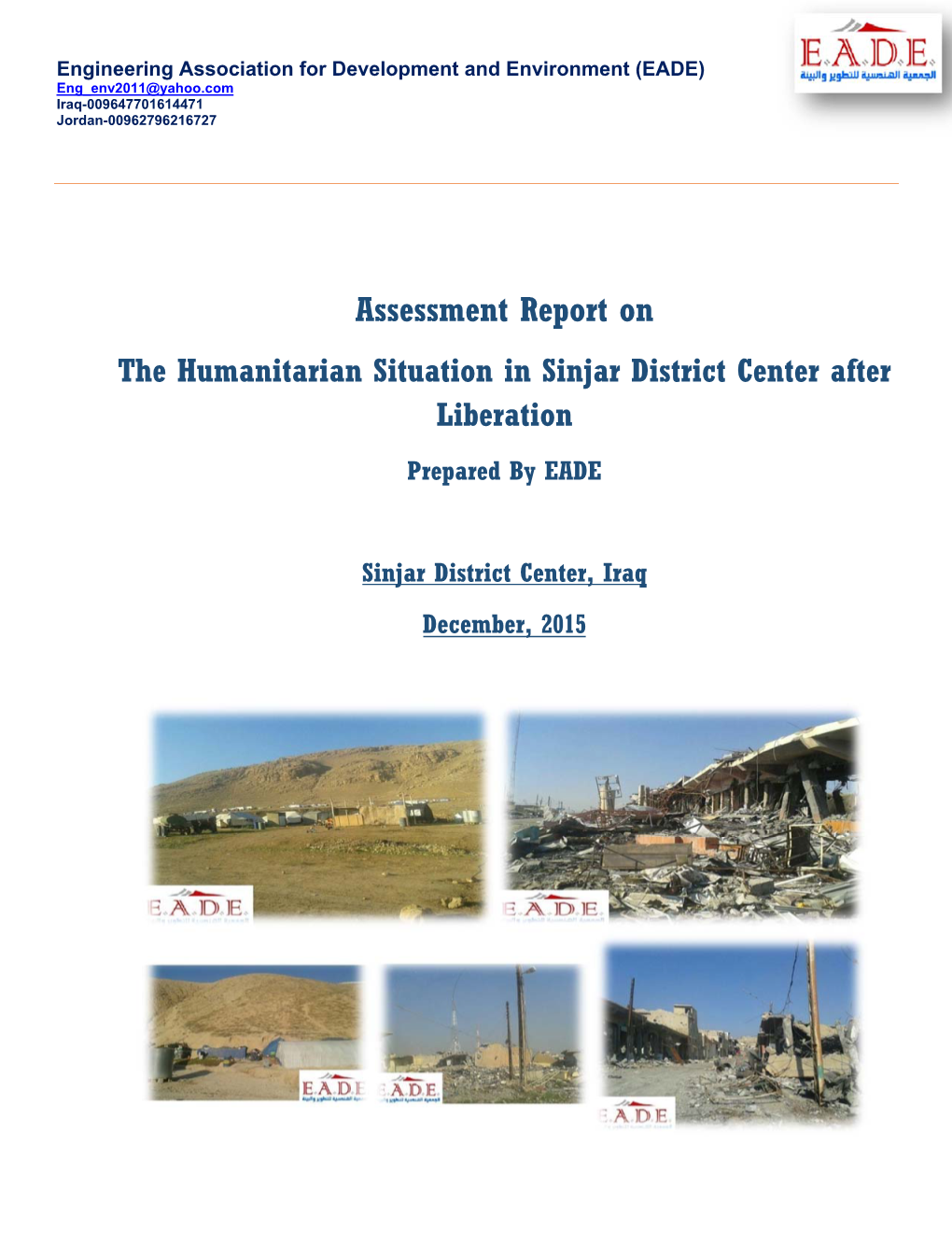 Assessment Report on the Humanitarian Situation in Sinjar District Center After Liberation Prepared by EADE