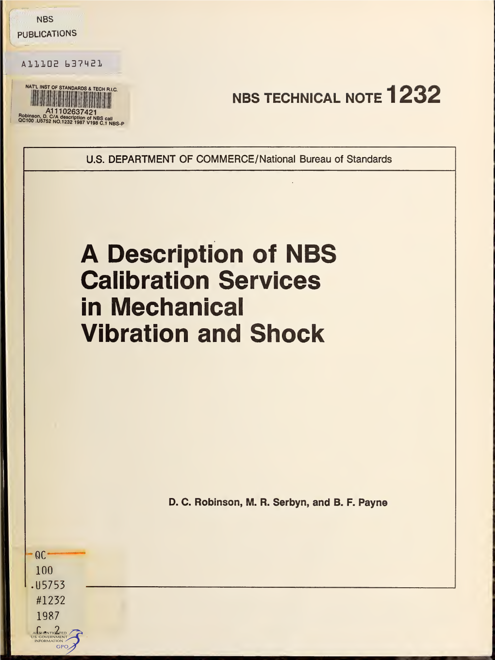 A Description of NBS Calibration Services in Mechanical Vibration and Shock