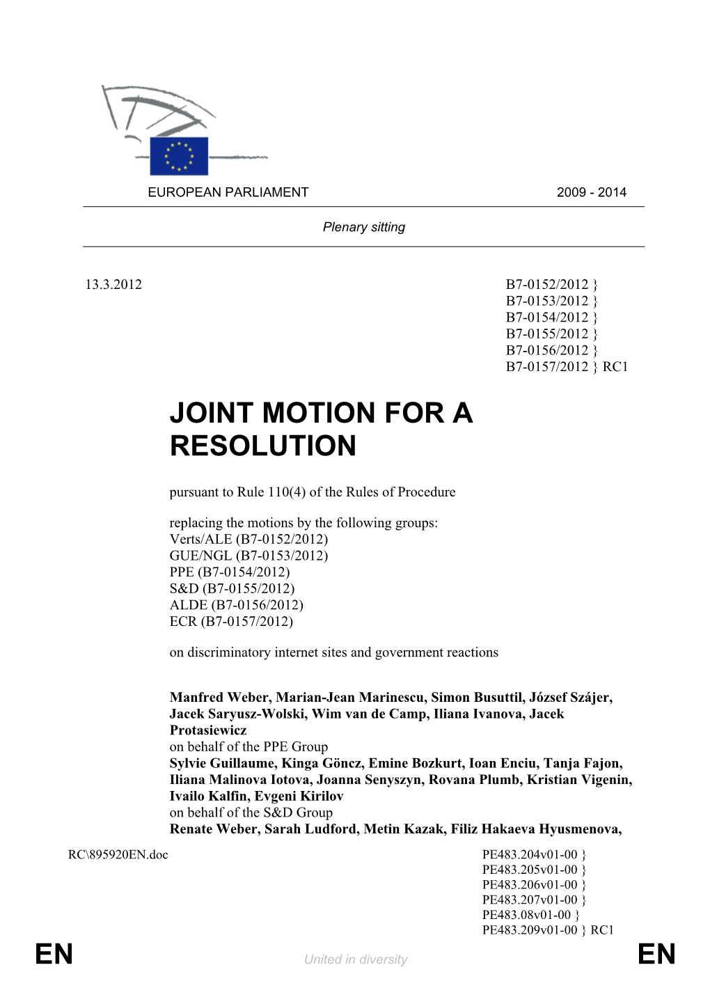 En En Joint Motion for a Resolution