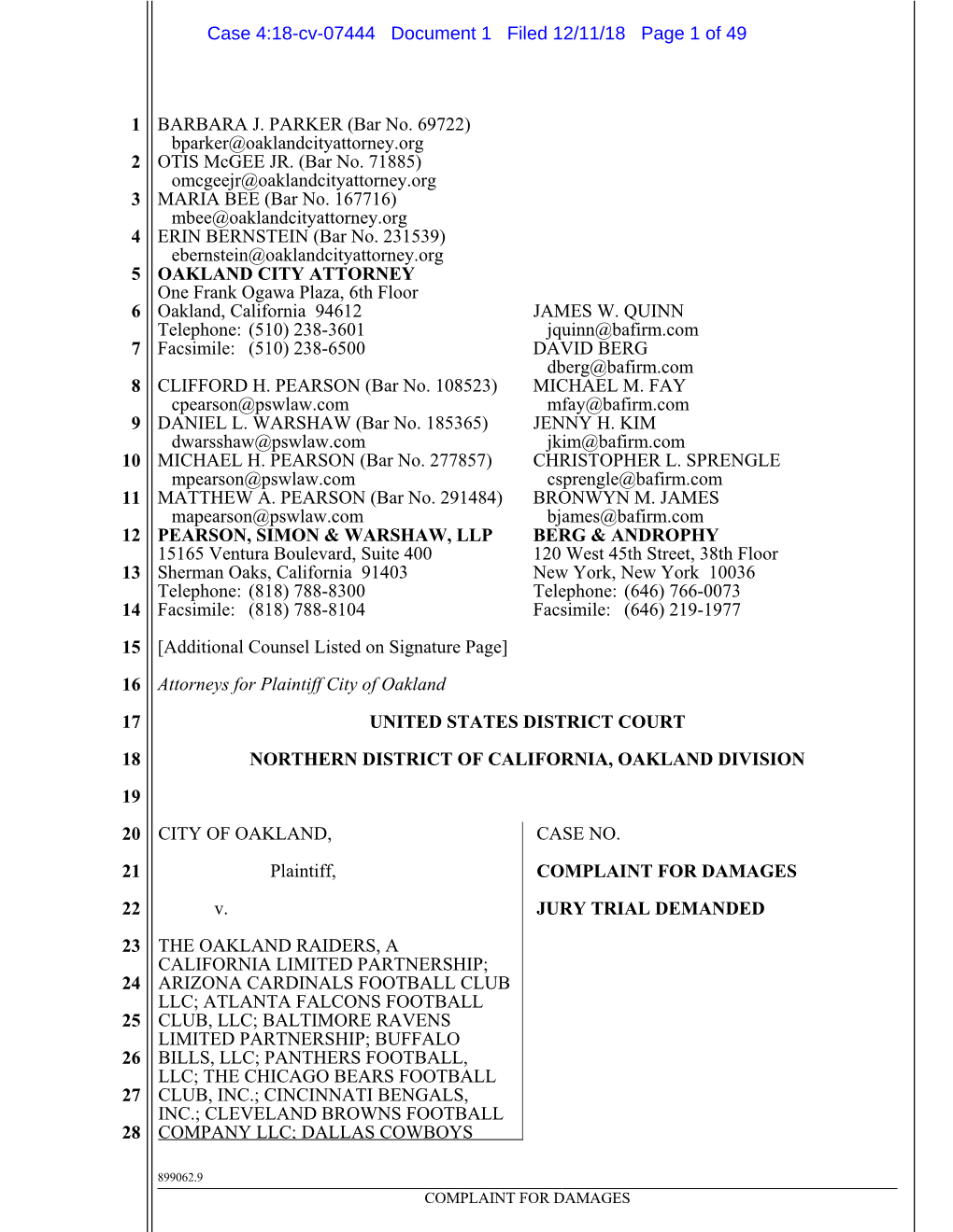 Case 4:18-Cv-07444 Document 1 Filed 12/11/18 Page 1 of 49