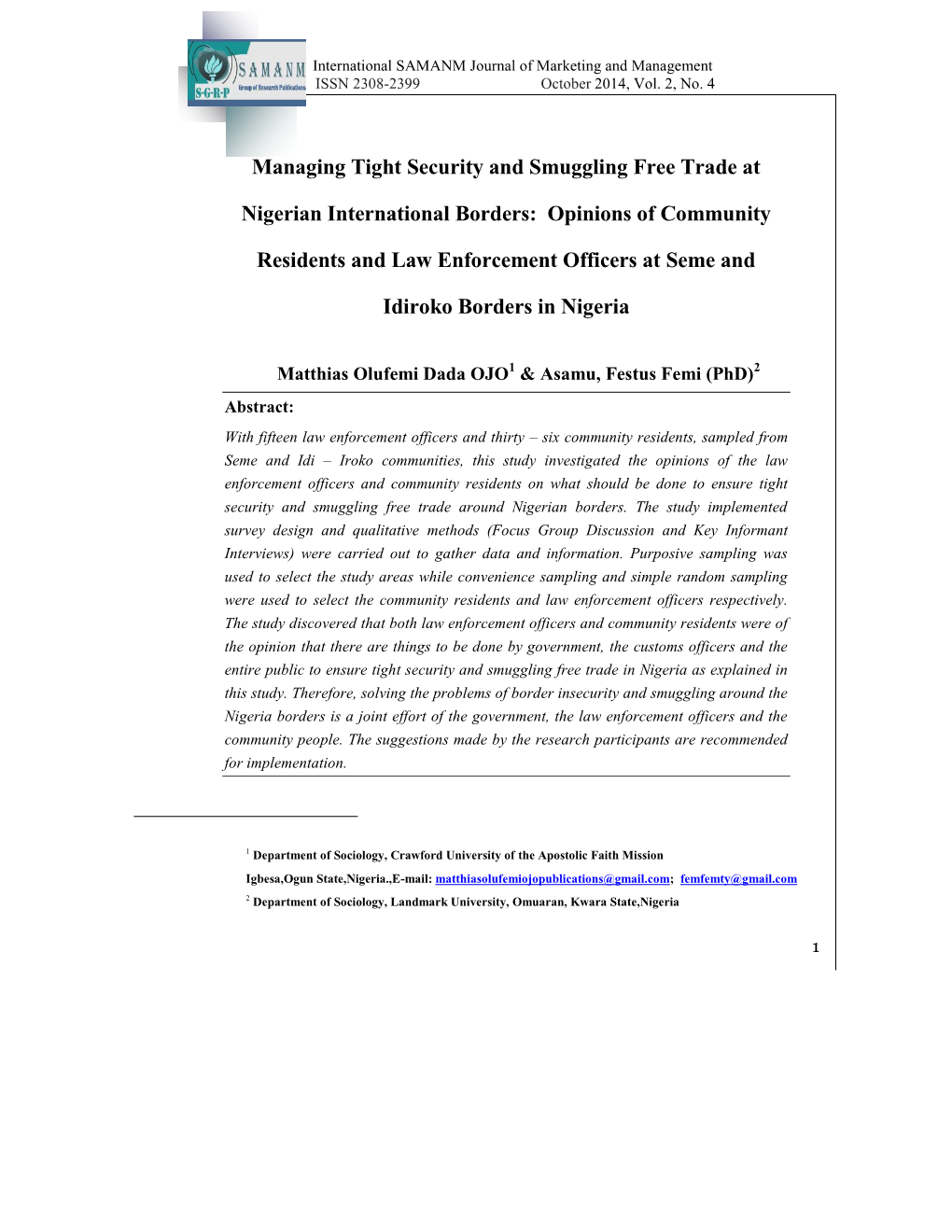 Managing Tight Security and Smuggling Free Trade at Nigerian