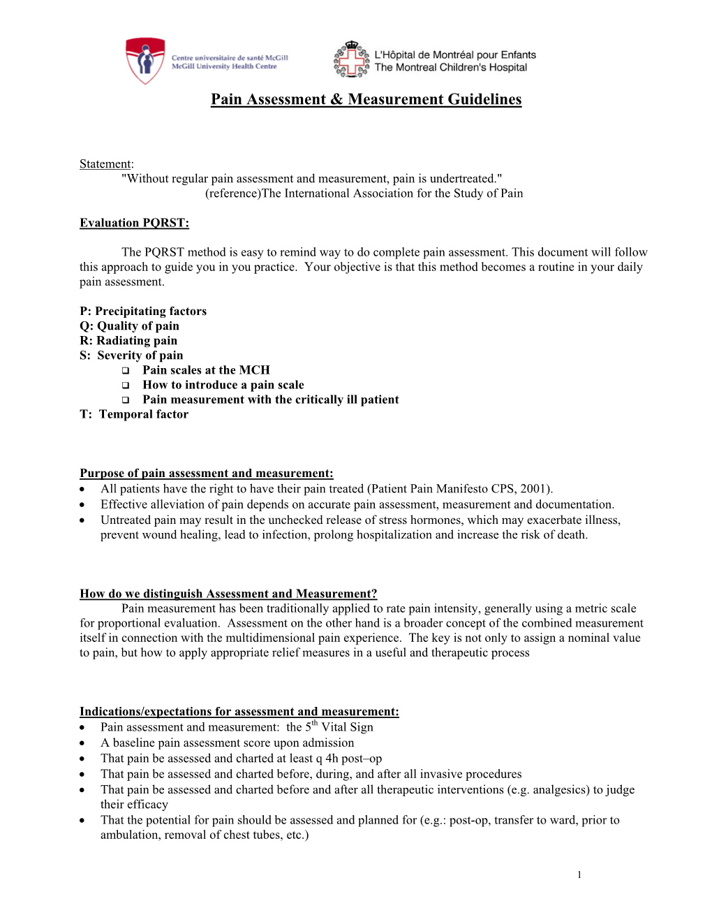 Pain Assessment & Measurement Guidelines