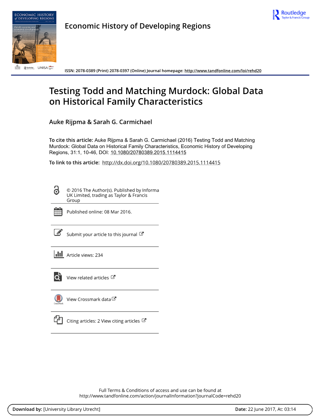 Testing Todd and Matching Murdock: Global Data on Historical Family Characteristics