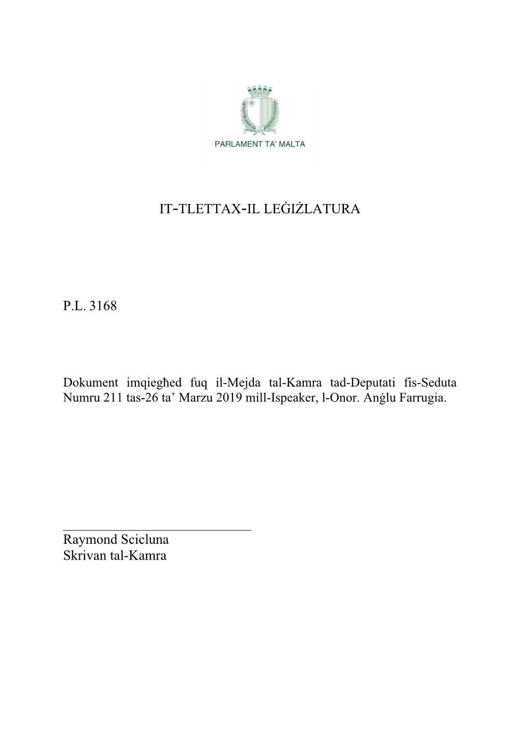 It-Tlettax-Il Leġiżlatura Pl 3168