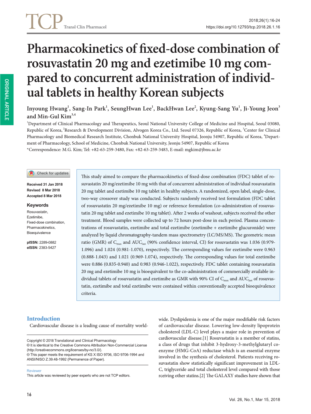 Pharmacokinetics of Fixed-Dose Combination of Rosuvastatin 20 Mg