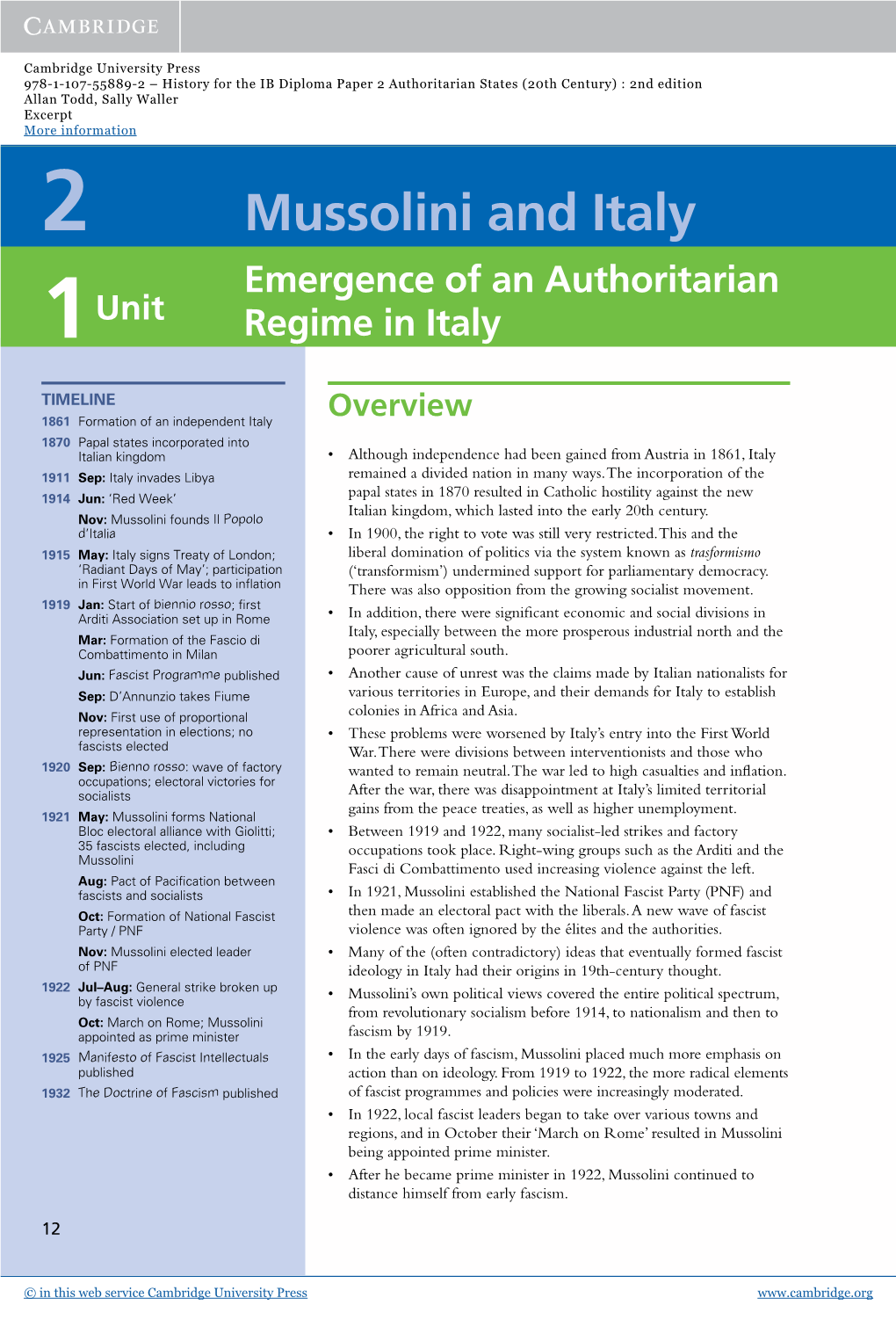 Mussolini and Italy Emergence of an Authoritarian 1 Unit Regime in Italy