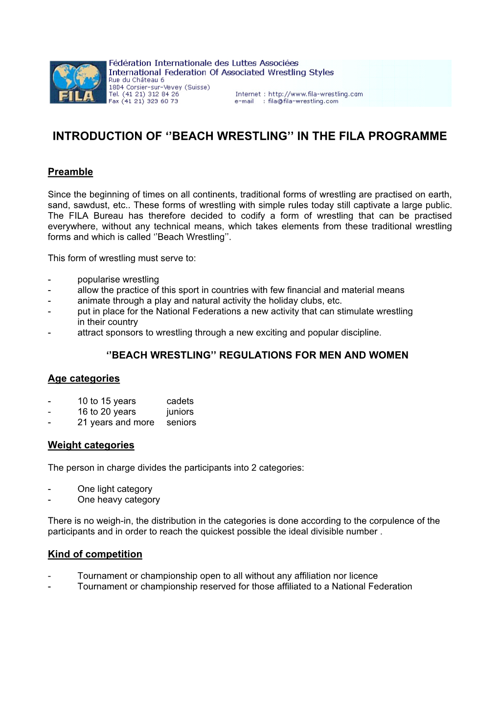 Beach Wrestling’’ in the Fila Programme