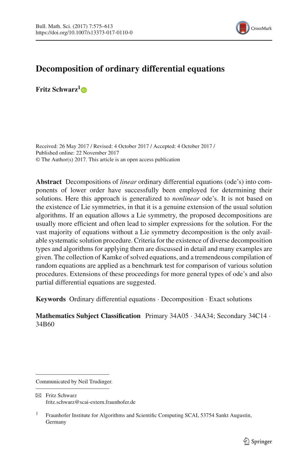 Decomposition of Ordinary Differential Equations