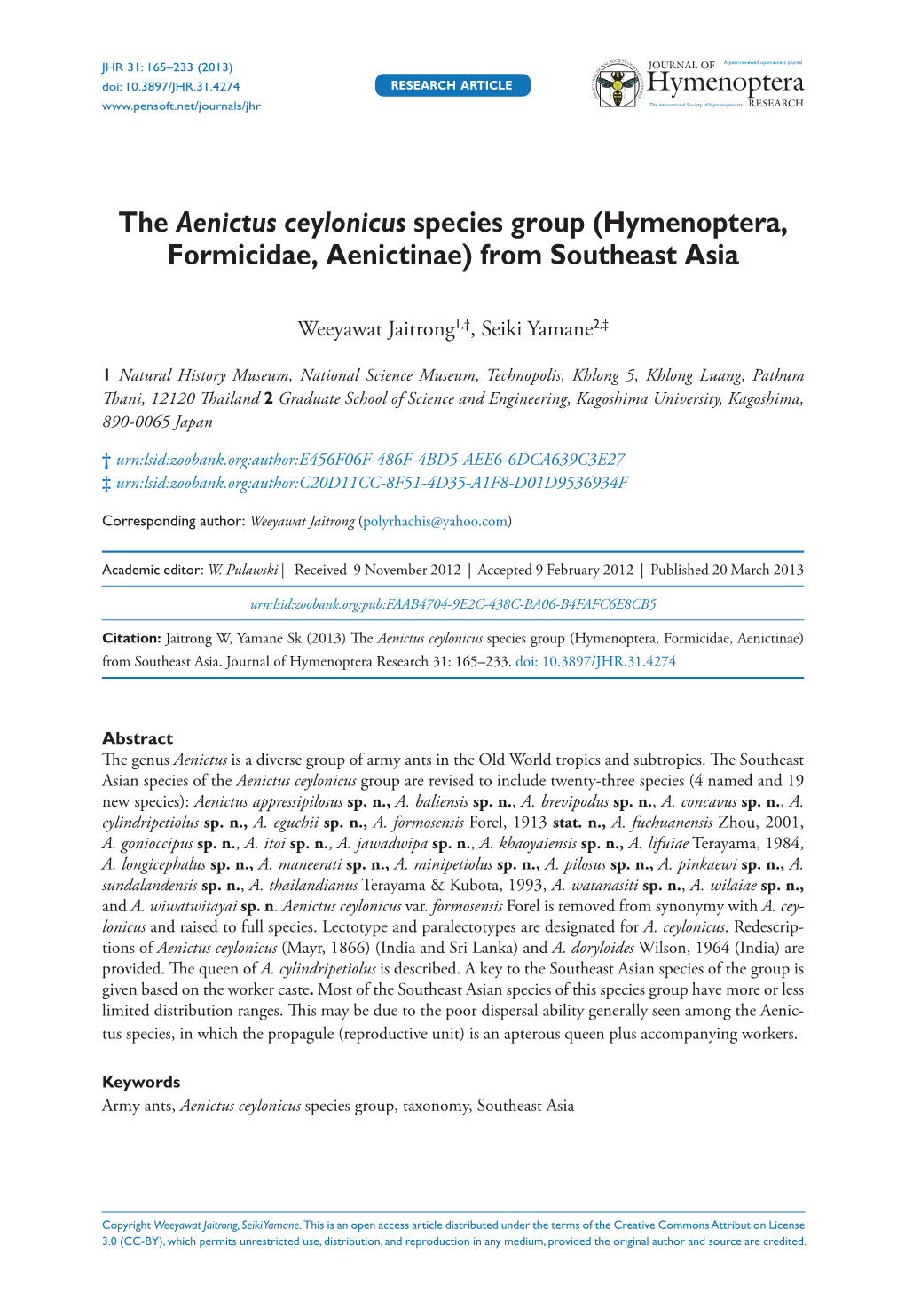 The Aenictus Ceylonicus Species Group (Hymenoptera, Formicidae, Aenictinae) from Southeast Asia