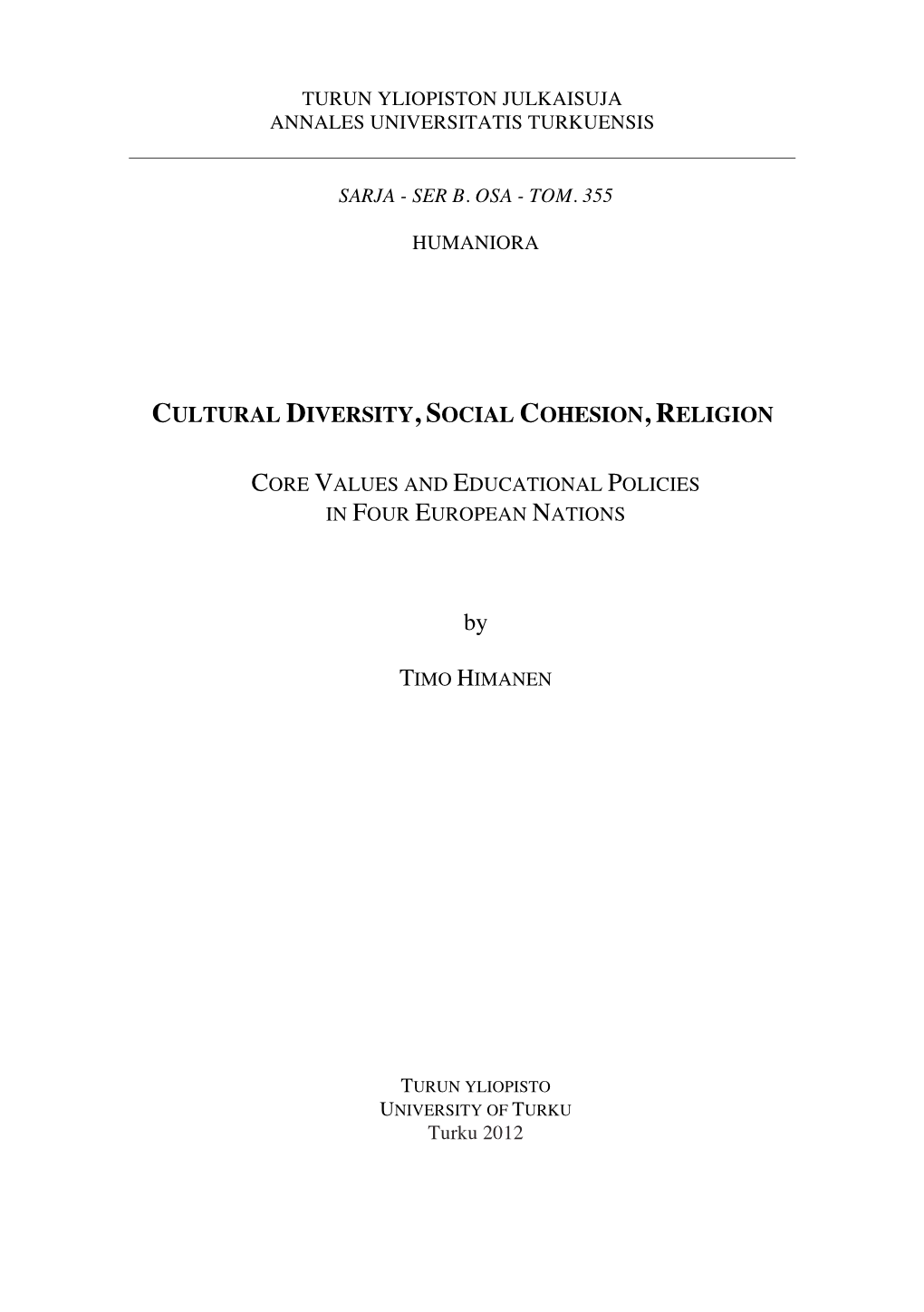 Cultural Diversity, Social Cohesion, Religion