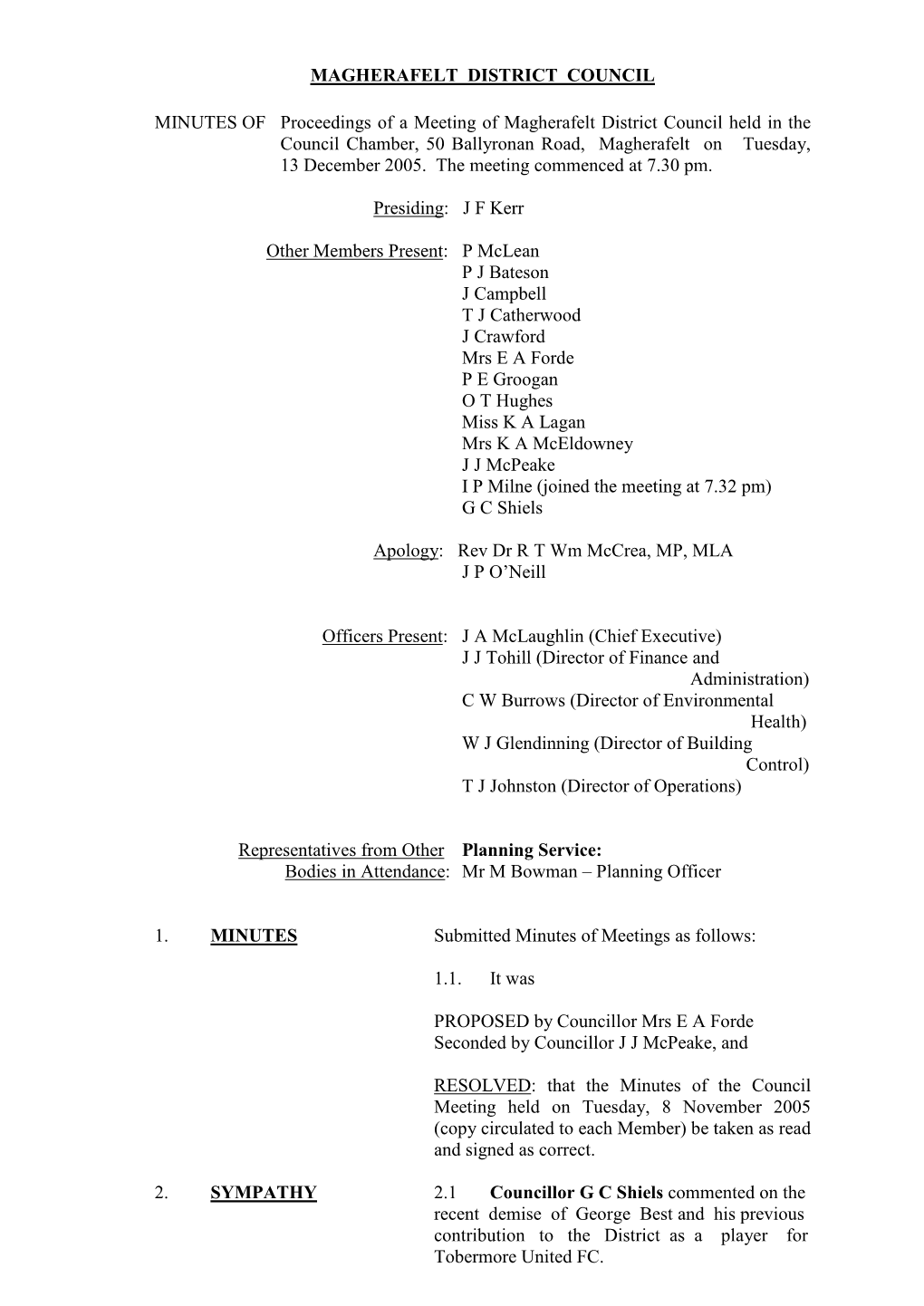 MAGHERAFELT DISTRICT COUNCIL MINUTES of Proceedings of A