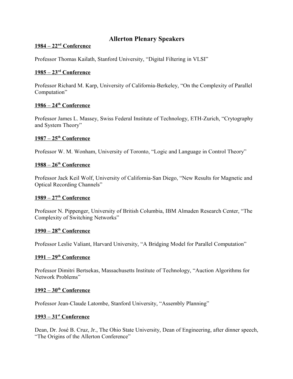 Allerton Plenary Speakers