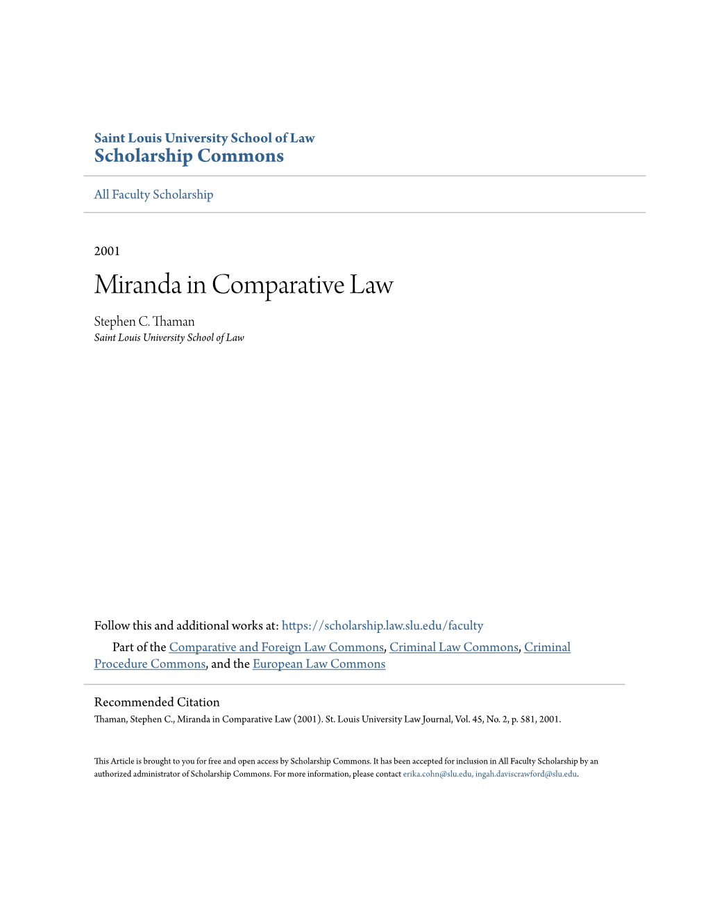 Miranda in Comparative Law Stephen C