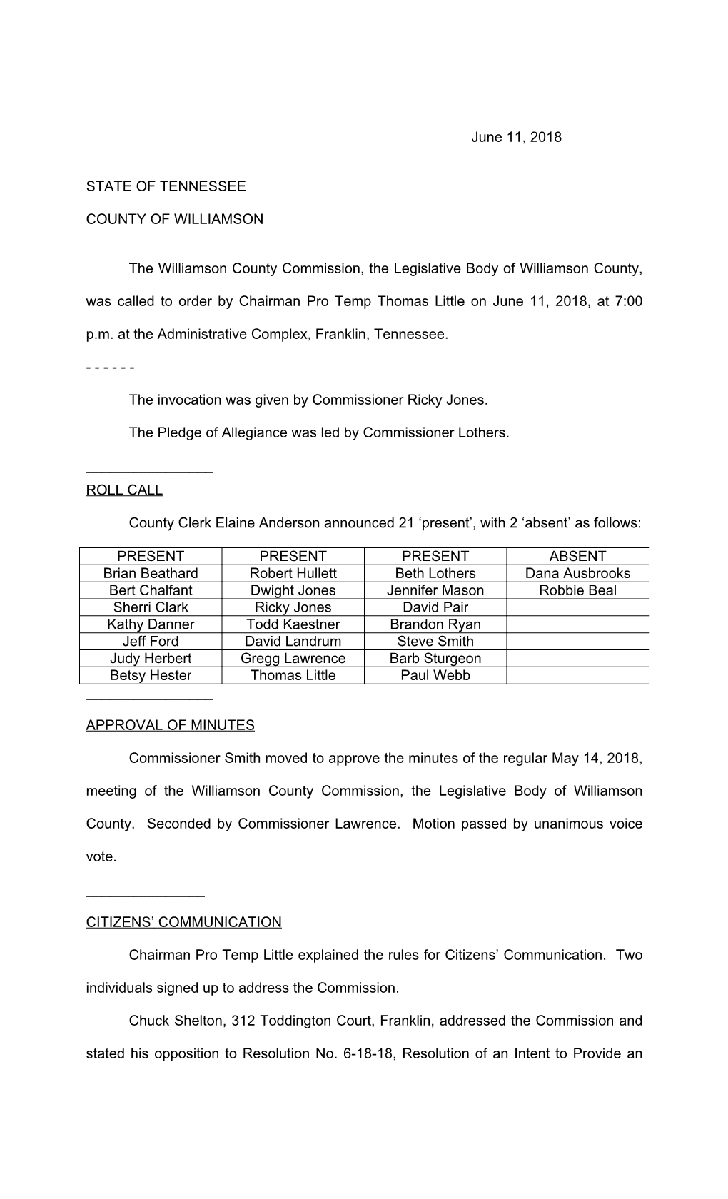 June11, 2018 County Commission Minutes