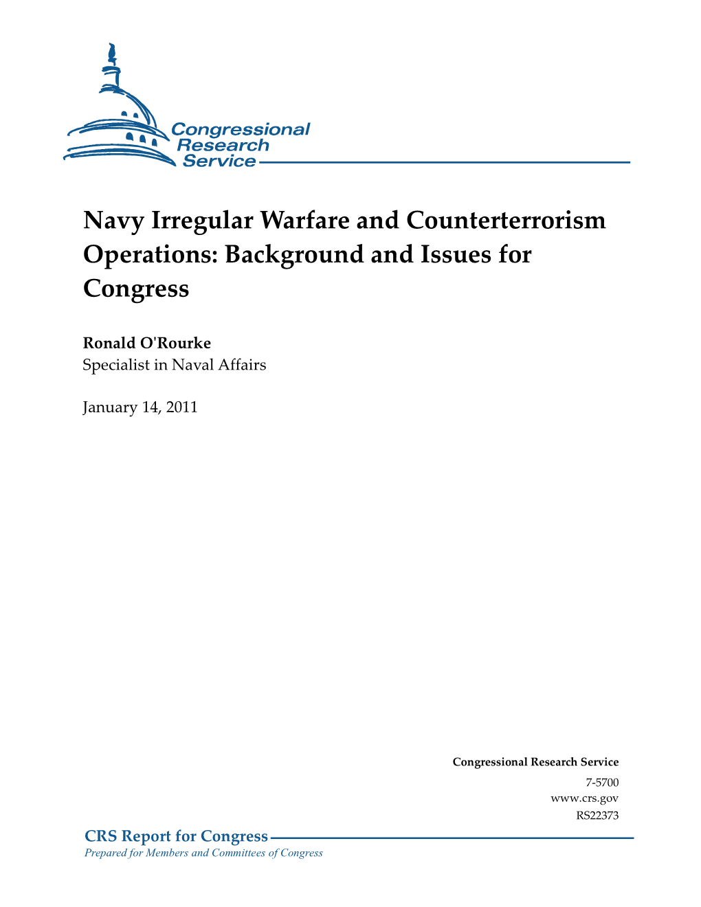 Navy Irregular Warfare and Counterterrorism Operations: Background and Issues for Congress