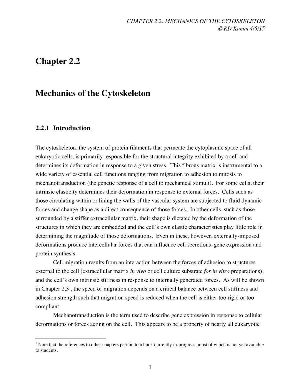 MECHANICS of the CYTOSKELETON © RD Kamm 4/5/15