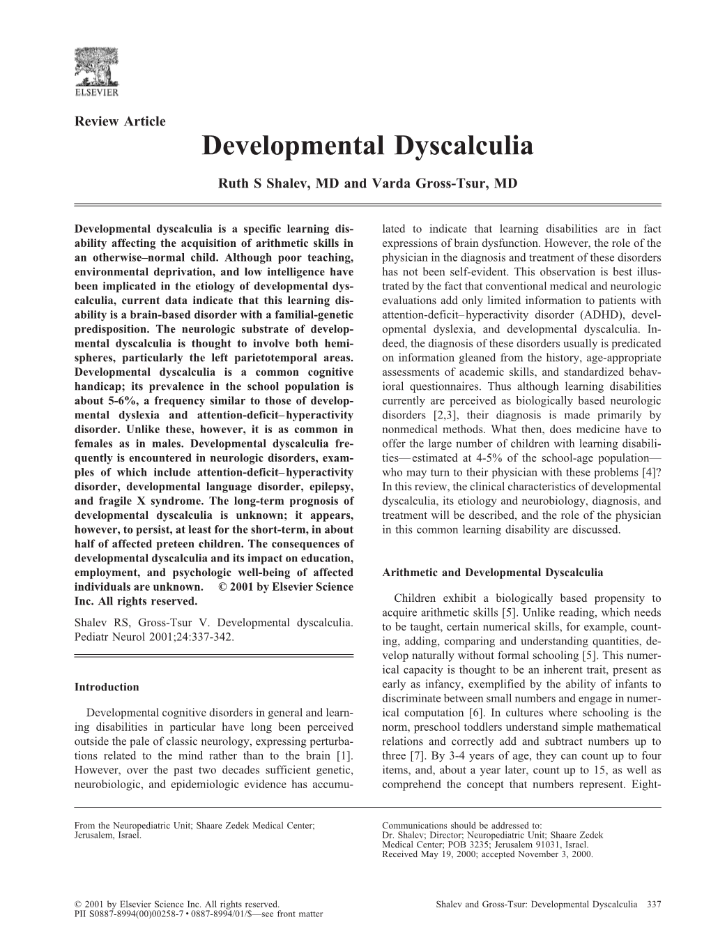 Developmental Dyscalculia