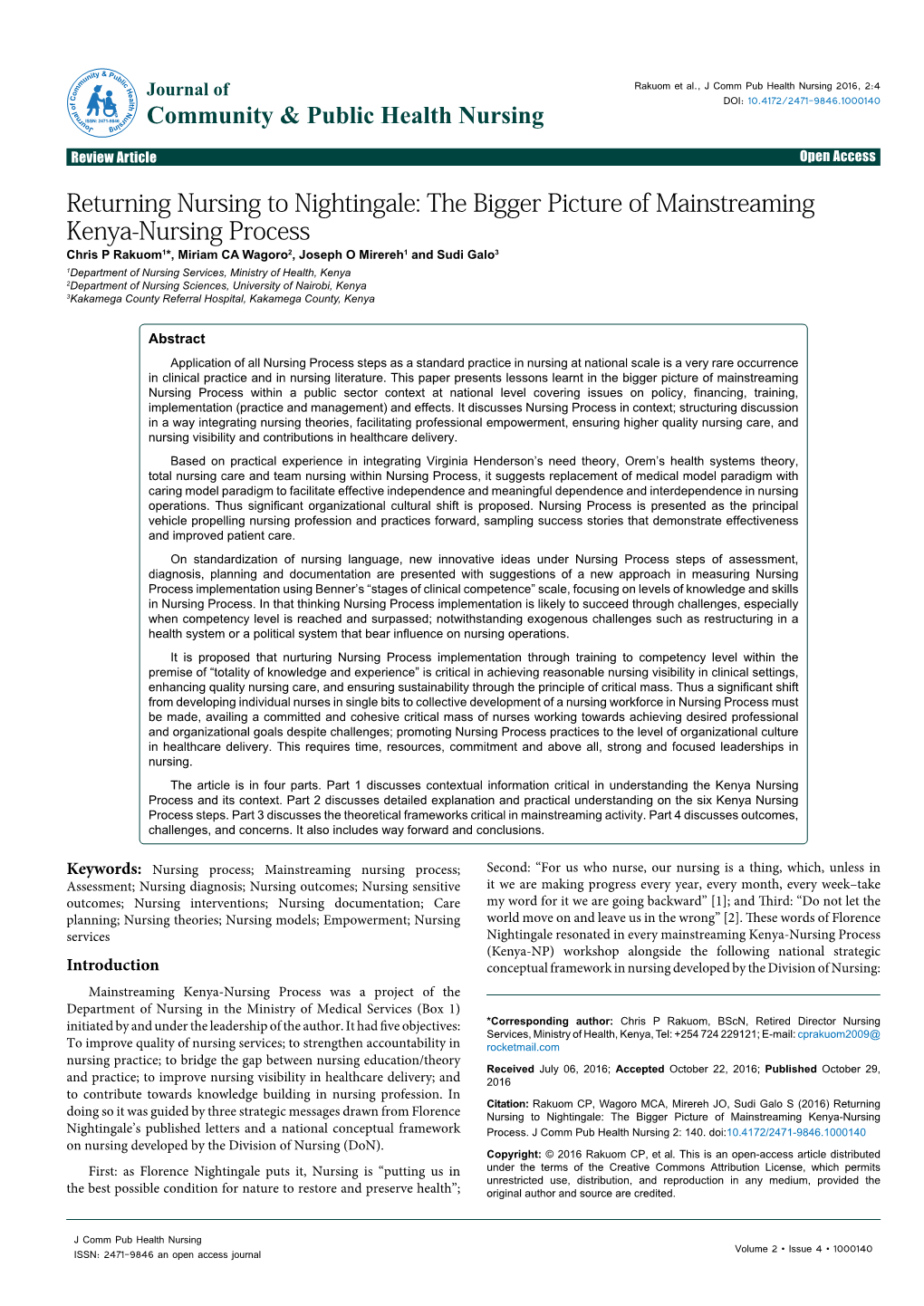 The Bigger Picture of Mainstreaming Kenya-Nursing Process