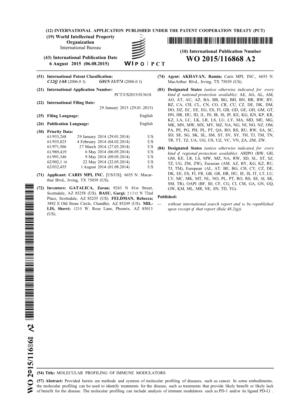 WO 2015/116868 A2 6 August 2015 (06.08.2015) P O P C T