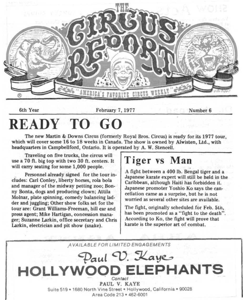 Circus Report, February 7, 1977, Vol. 6, No. 6