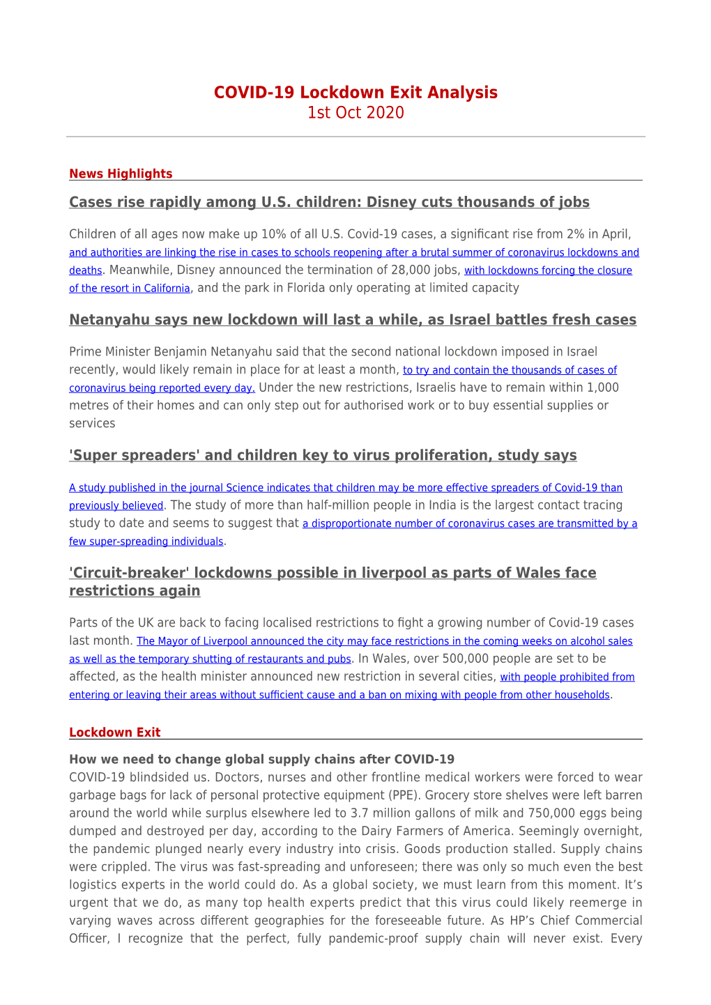 COVID-19 Lockdown Exit Analysis 1St Oct 2020