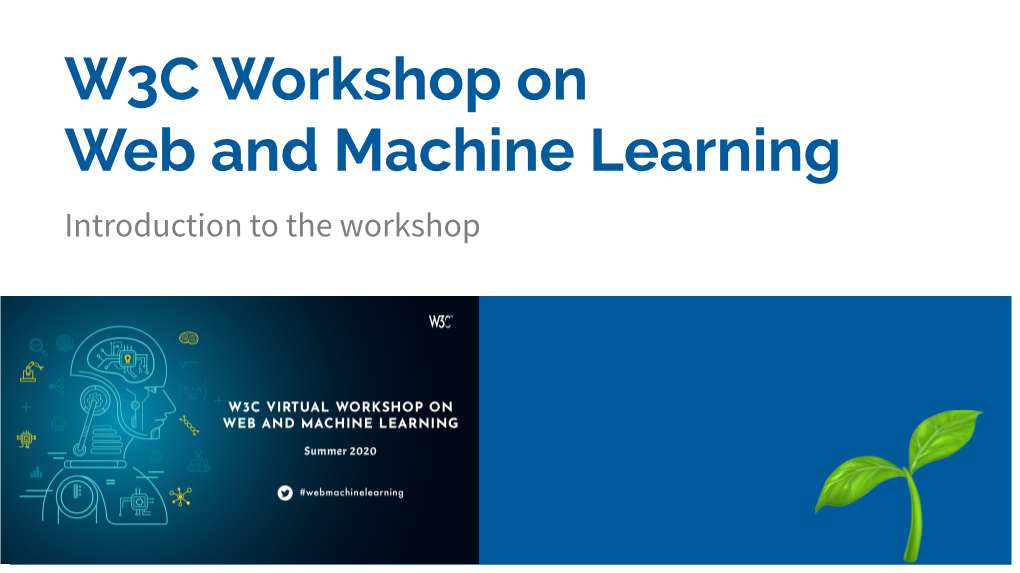 W3C Workshop on Web and Machine Learning Introduction to the Workshop What Is the Purpose of This Workshop?