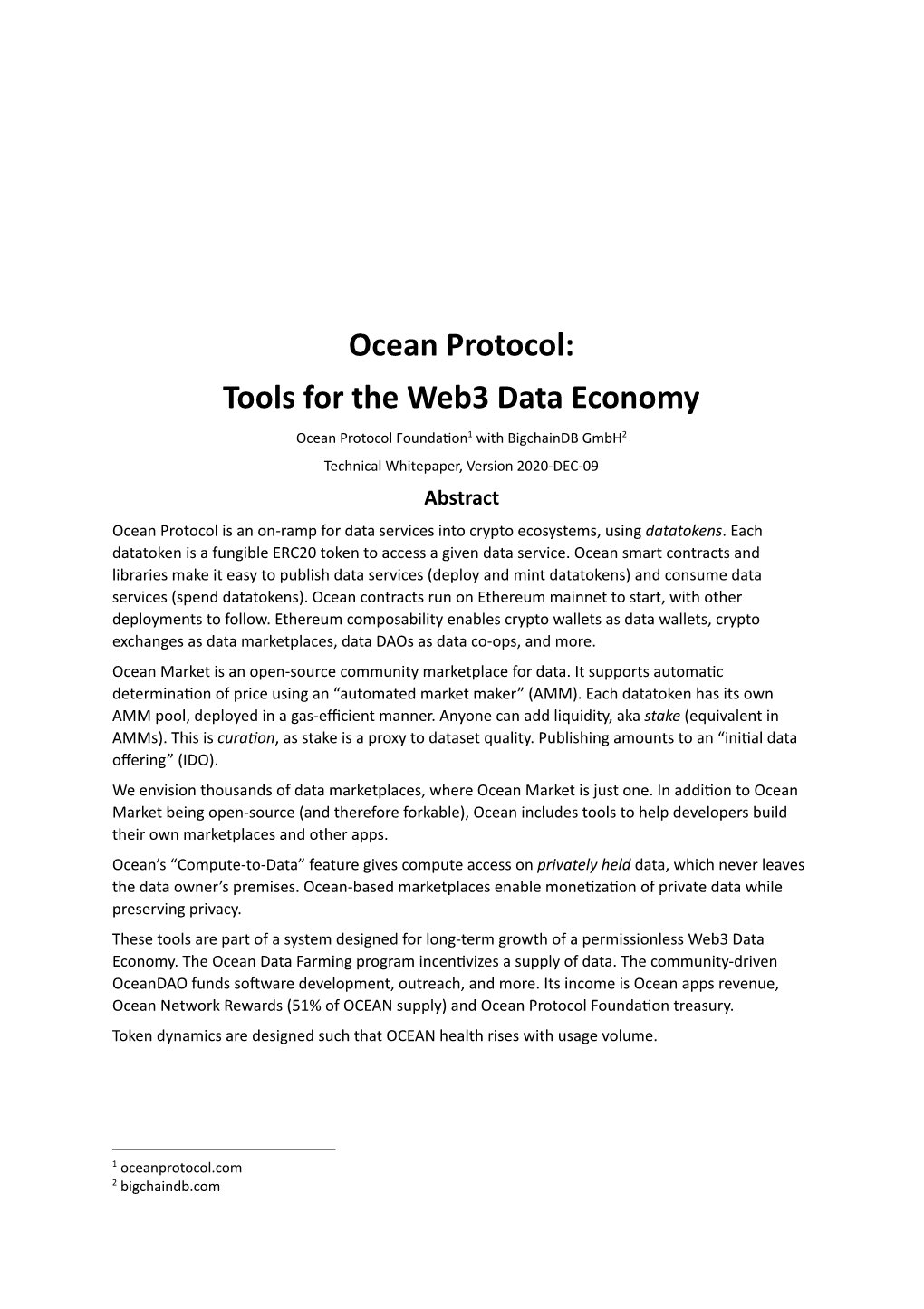 The Whitepaper of Ocean Protocol