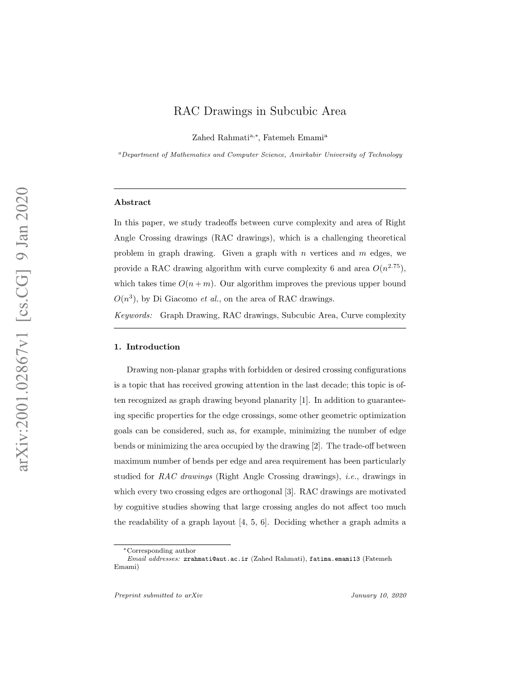 RAC Drawings in Subcubic Area