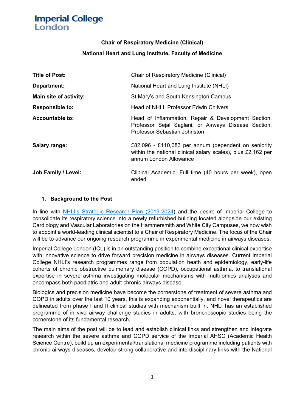 1 Chair of Respiratory Medicine (Clinical)