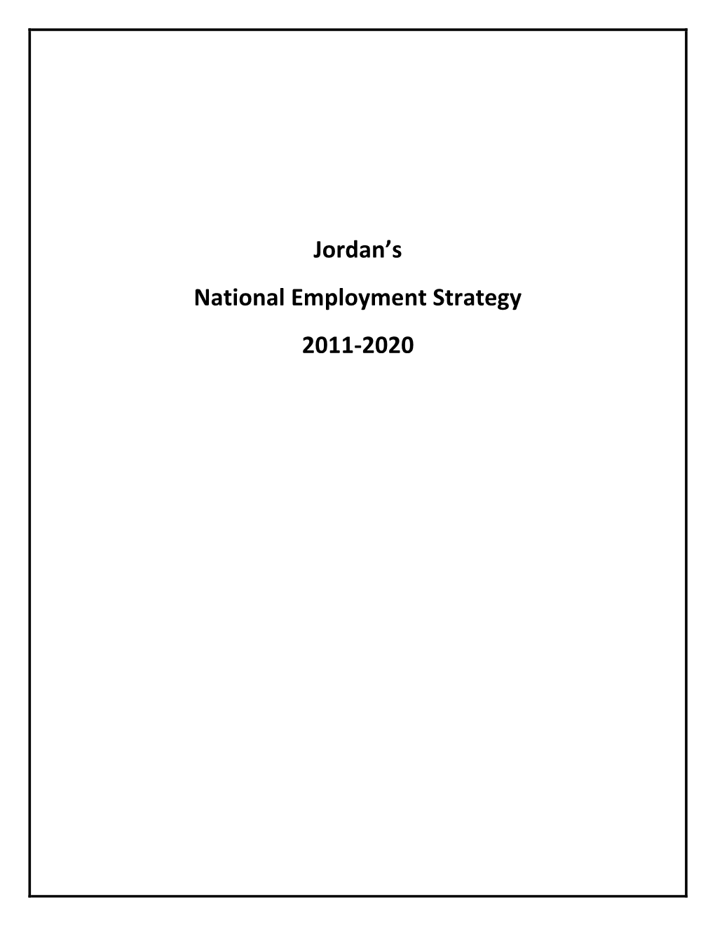 Jordan's National Employment Strategy 2011-2020