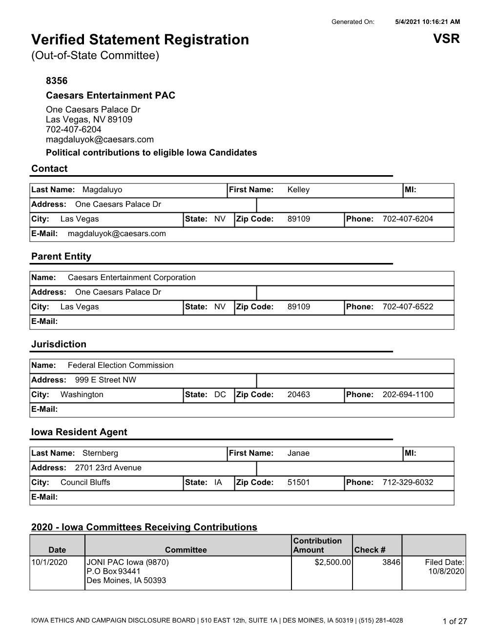 Verified Statement Registration VSR (Out-Of-State Committee)