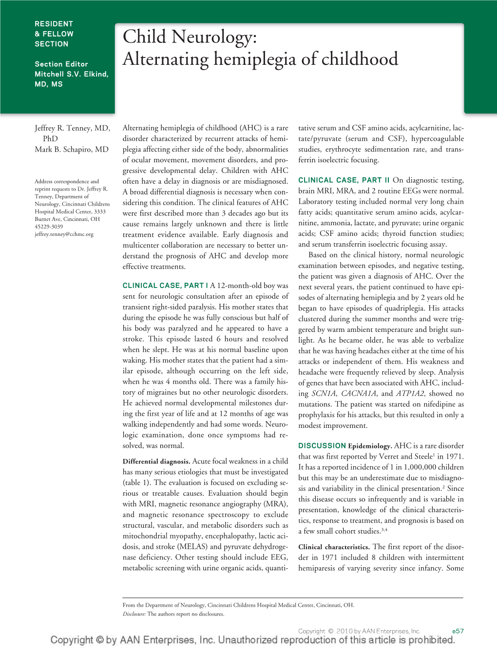 Child Neurology: Alternating Hemiplegia of Childhood Jeffrey R