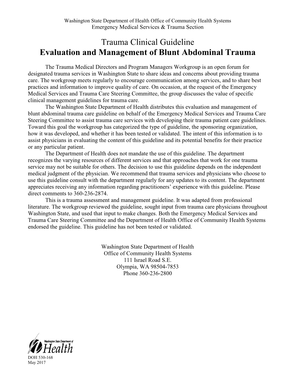 Trauma Clinical Guideline: Evaluation and Management Blunt Abdominal