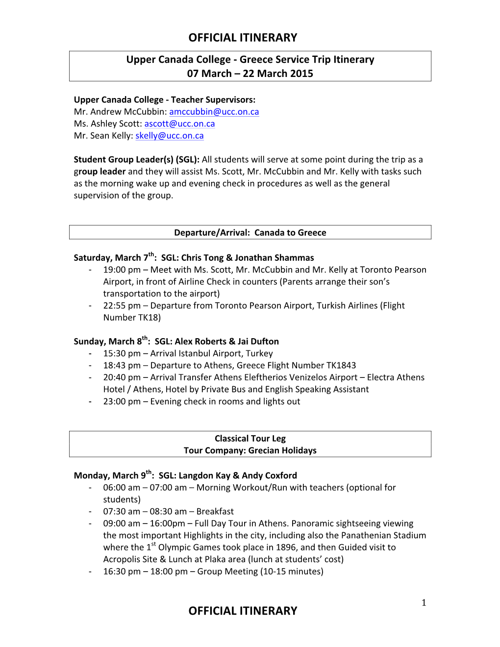 Greece Service Trip Sample Itinerary