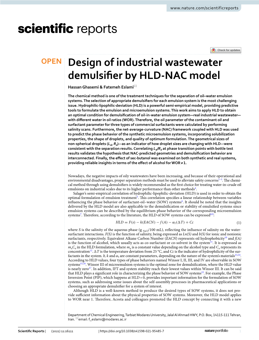 Design of Industrial Wastewater Demulsifier by HLD-NAC Model