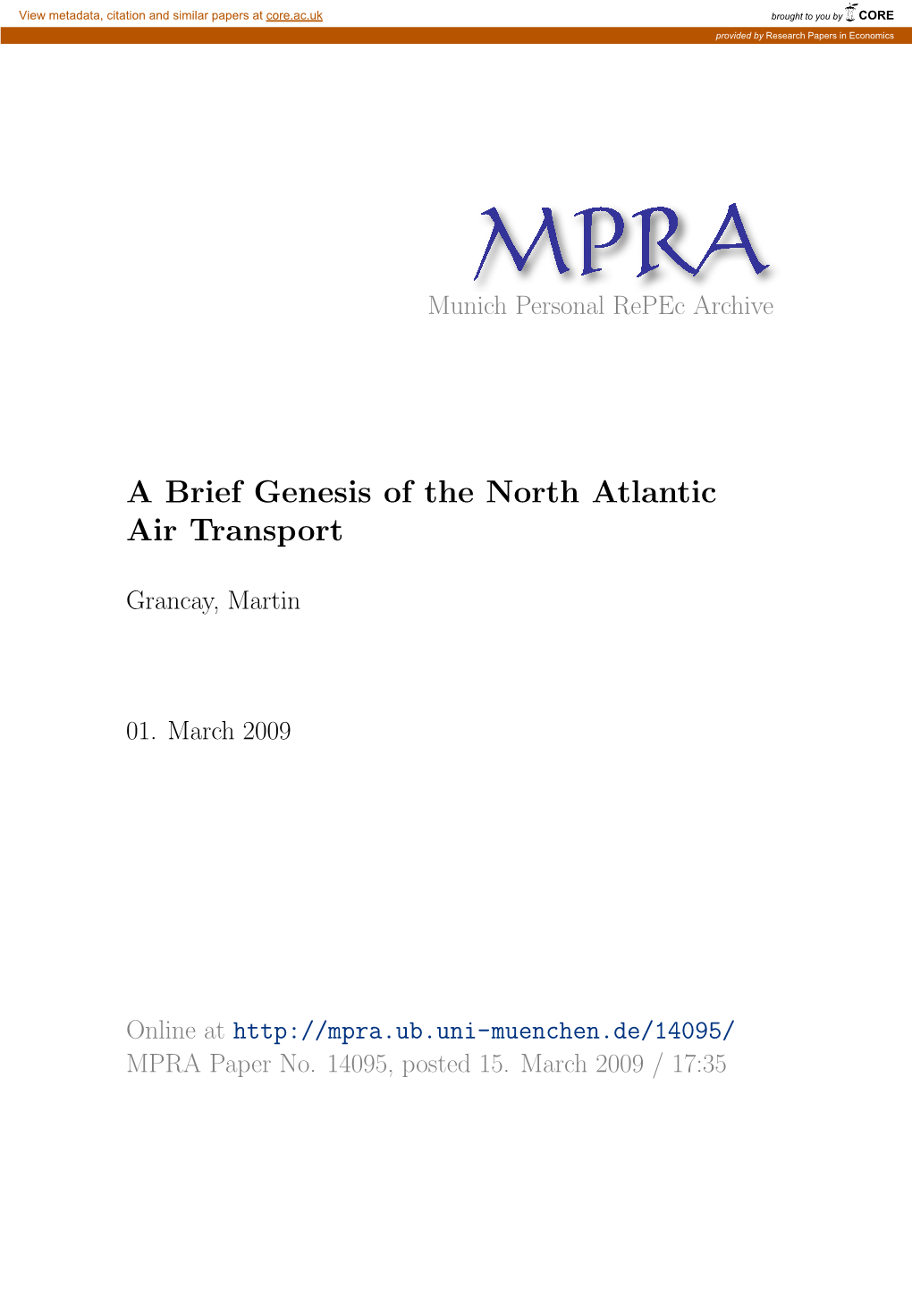 A Brief Genesis of the North Atlantic Air Transport