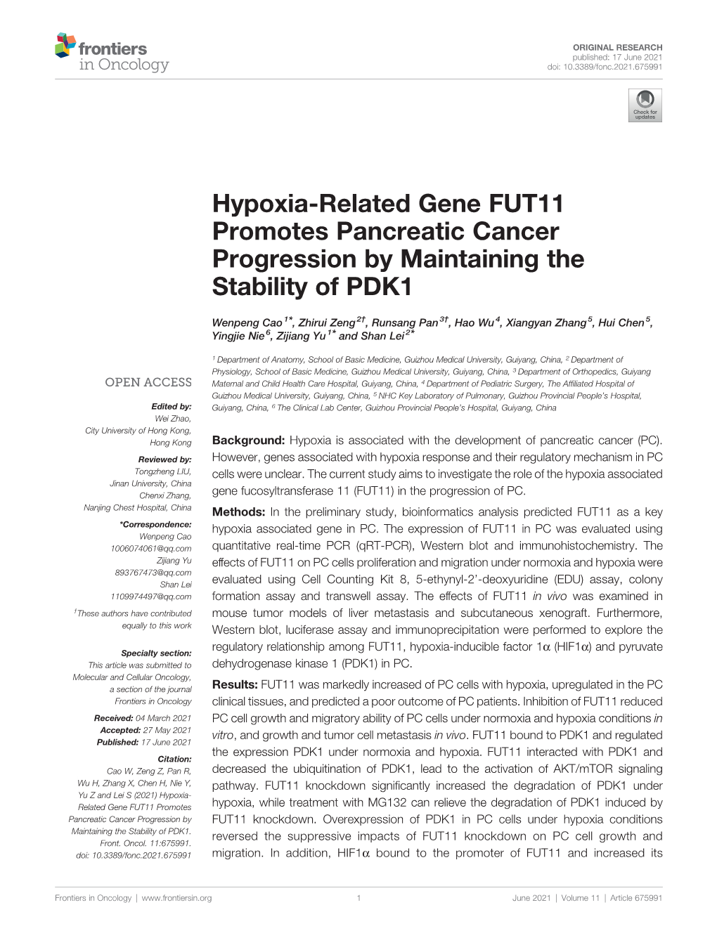 Hypoxia-Related Gene FUT11 Promotes Pancreatic Cancer Progression by Maintaining the Stability of PDK1