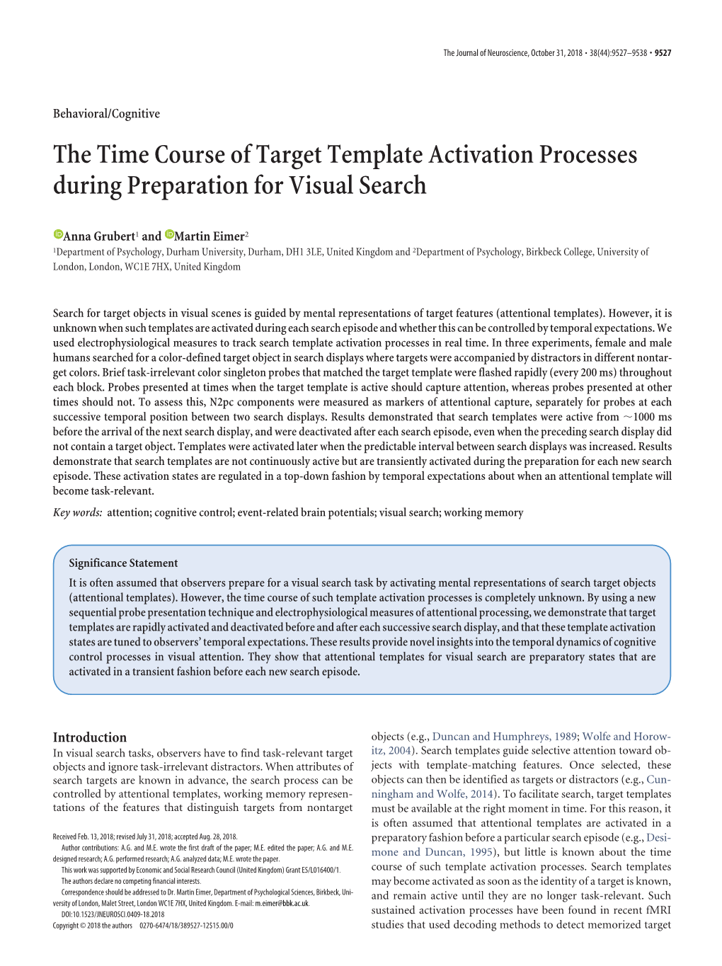 The Time Course of Target Template Activation Processes During Preparation for Visual Search