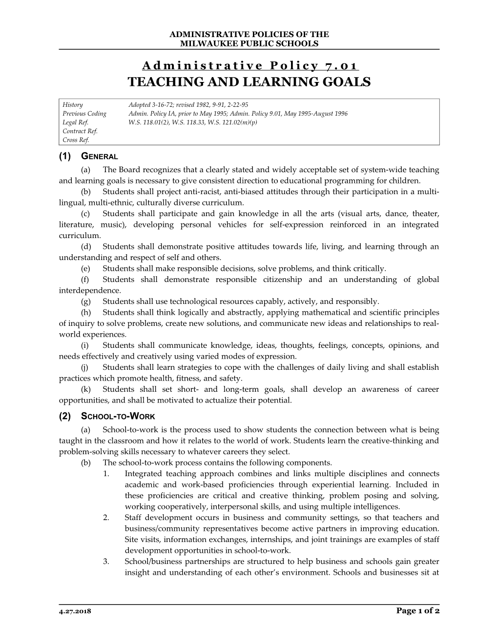 7.01: Teaching and Learning Goals