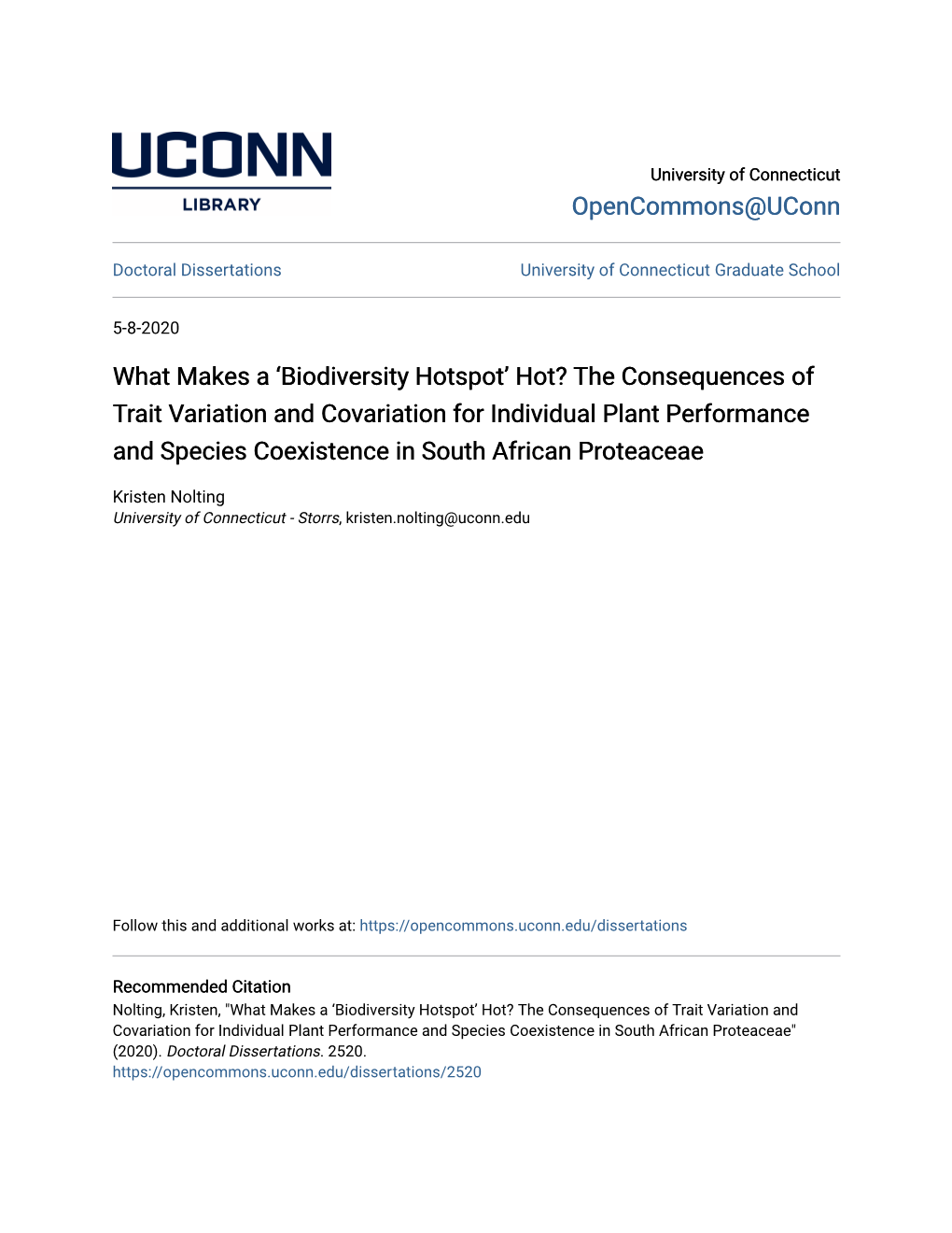 The Consequences of Trait Variation and Covariation for Individual Plant Performance and Species Coexistence in South African Proteaceae