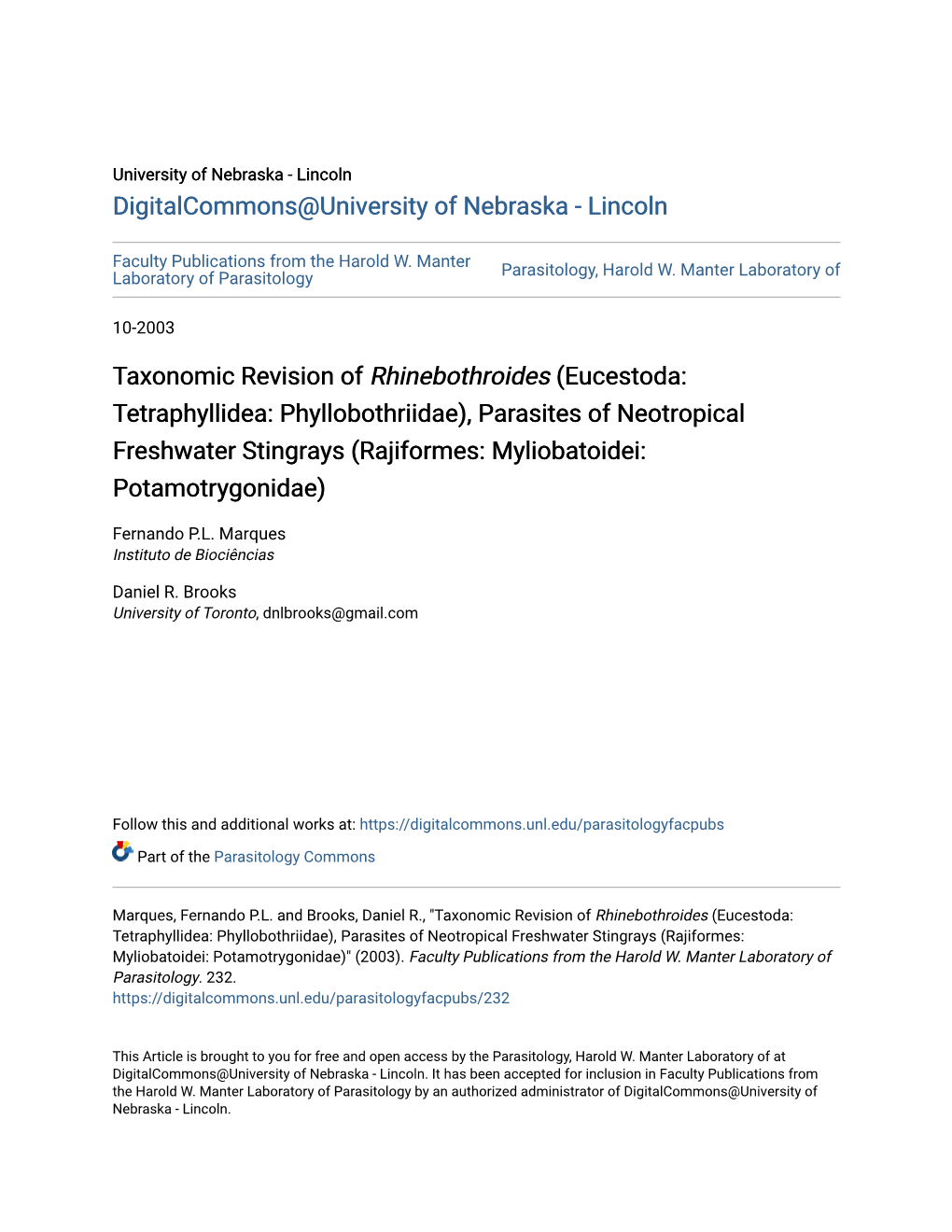 Eucestoda: Tetraphyllidea: Phyllobothriidae), Parasites of Neotropical Freshwater Stingrays (Rajiformes: Myliobatoidei: Potamotrygonidae)