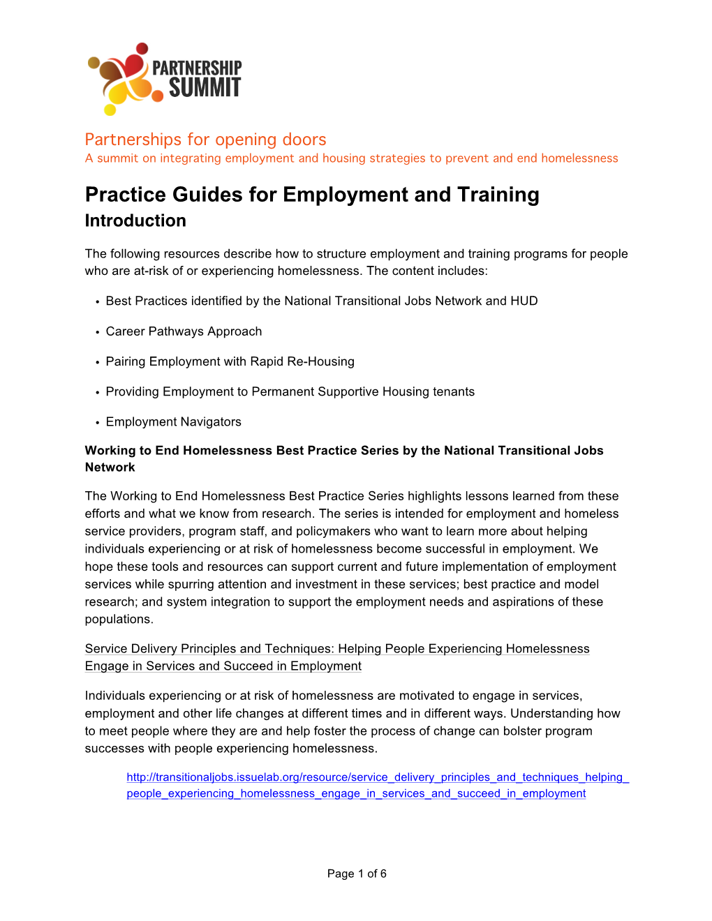 Practice Guides for Employment and Training Introduction