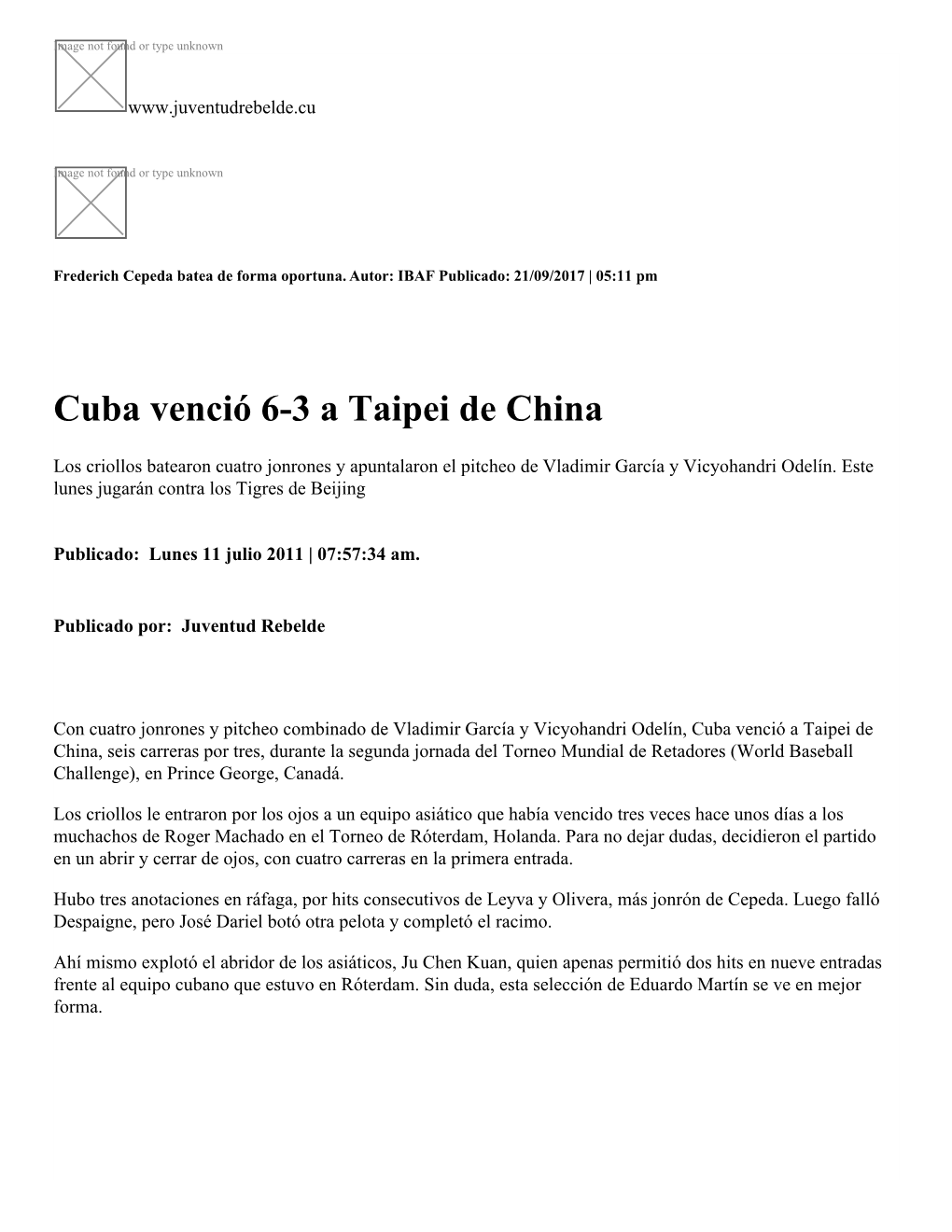 Cuba Venció 6-3 a Taipei De China