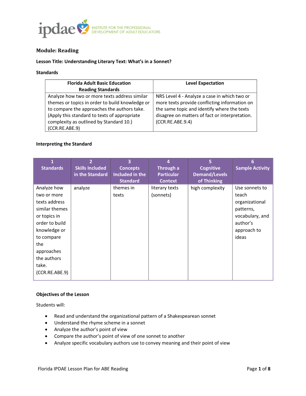 Understanding Literary Text: What's in a Sonnet? (IPDAE)