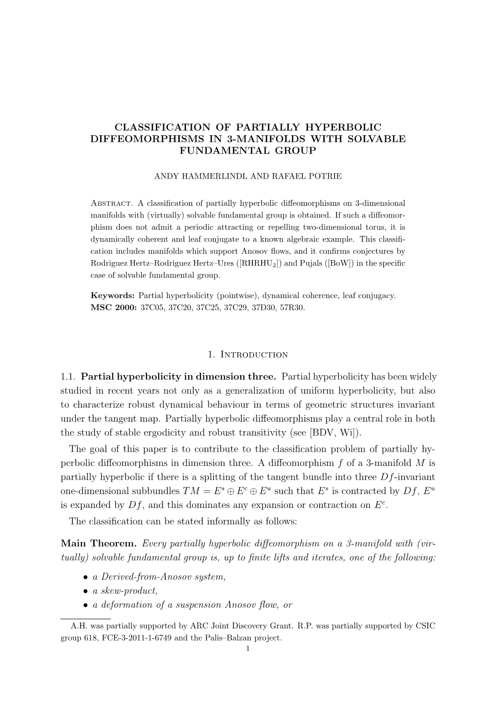 Classification of Partially Hyperbolic Diffeomorphisms in 3-Manifolds with Solvable Fundamental Group