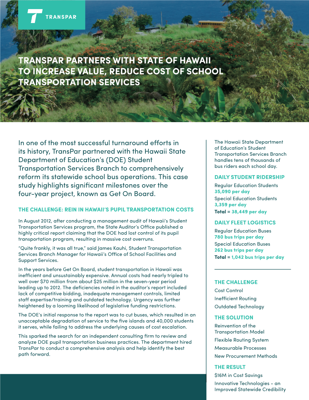 Transpar Partners with State of Hawaii to Increase Value, Reduce Cost of School Transportation Services